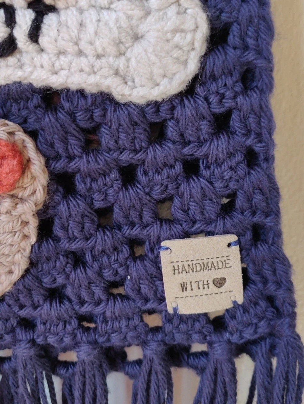 Handmade Crochet Dog Scarf - Navy with Dog Applique - 100% Cotton